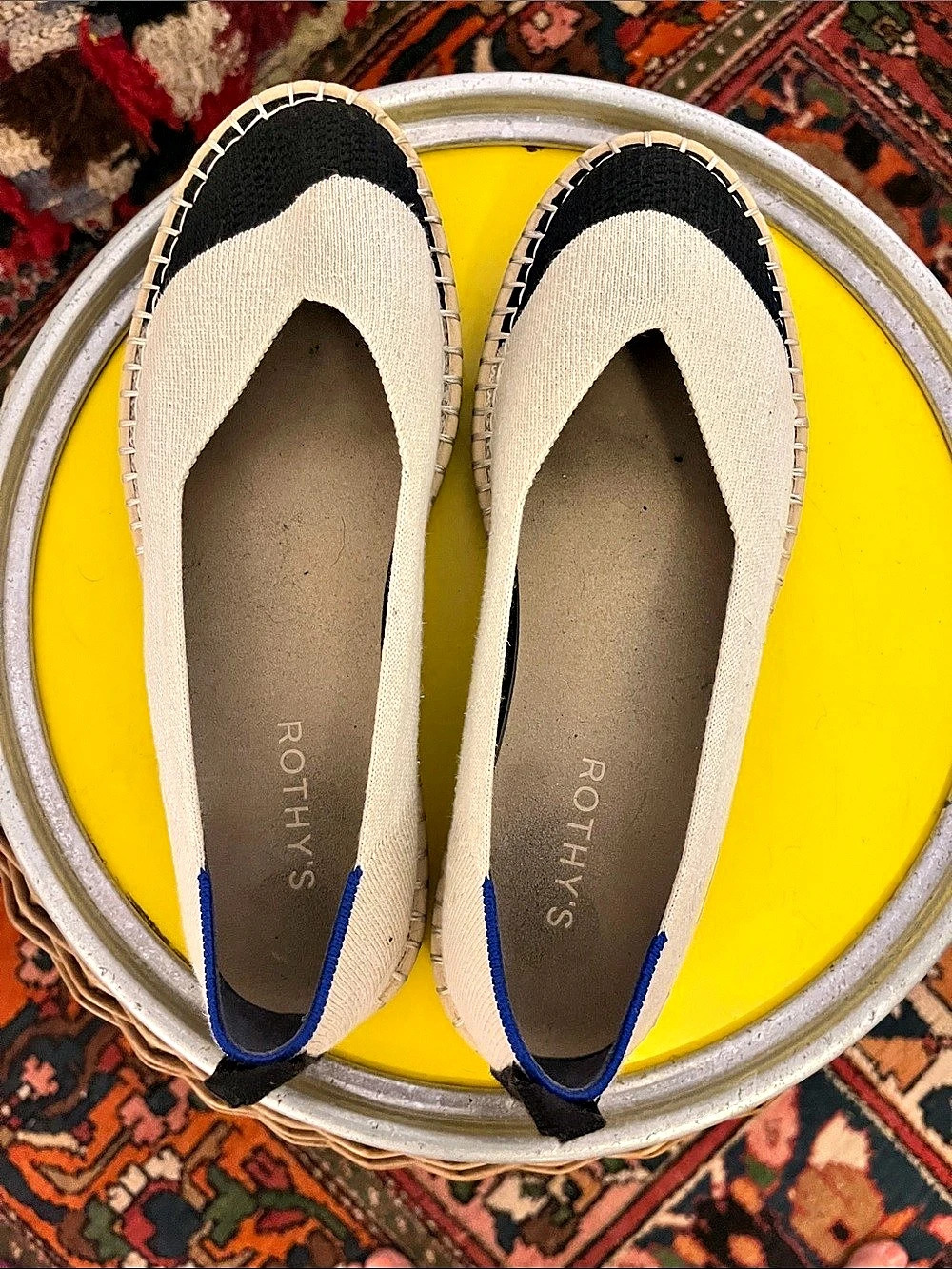 Rothy's The Espadrille Boardwalk Beige & Navy Flats 8.5